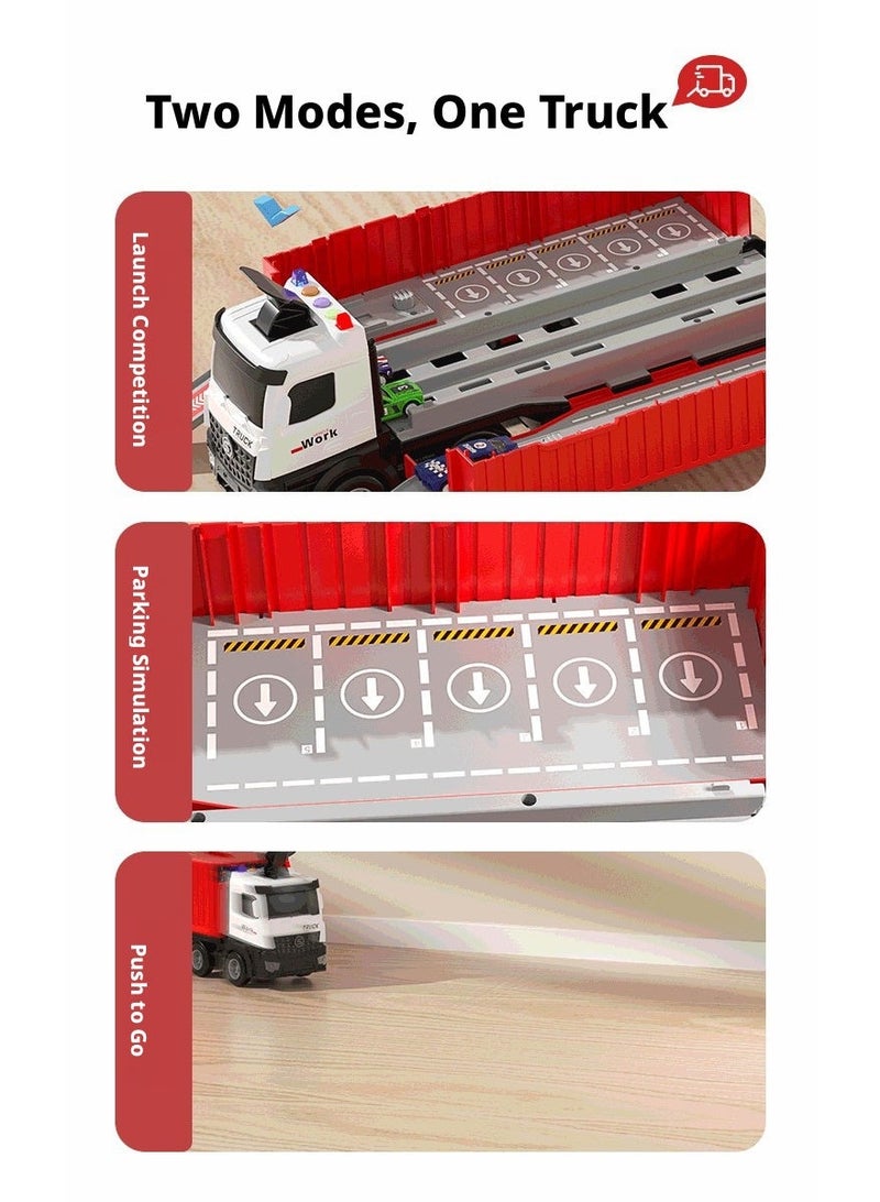 Race Car Track Toy Truck Toy with Slots & Foldable Race Tracks Transport Car Carrier Toy for Toddlers Cars Toy Set Container Truck Toy with 8 Alloy Cars Vehicles Toy Set for 3+ Kids Boys Girls - Image 3